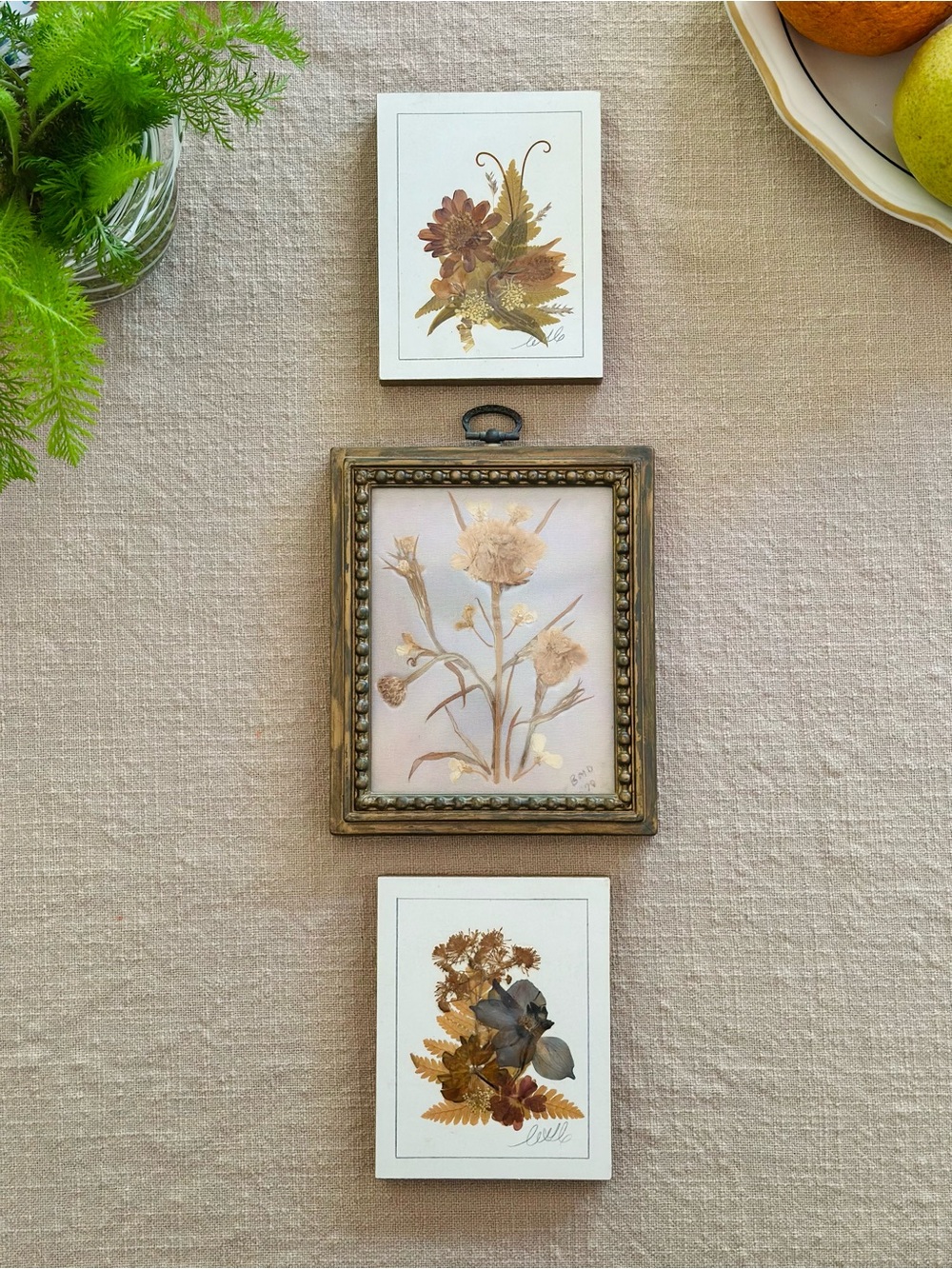 Pressed Floral Art Trio - Neutral Botanical Wall Decor